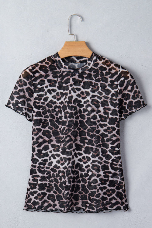 Cheetah Print Mesh Tops